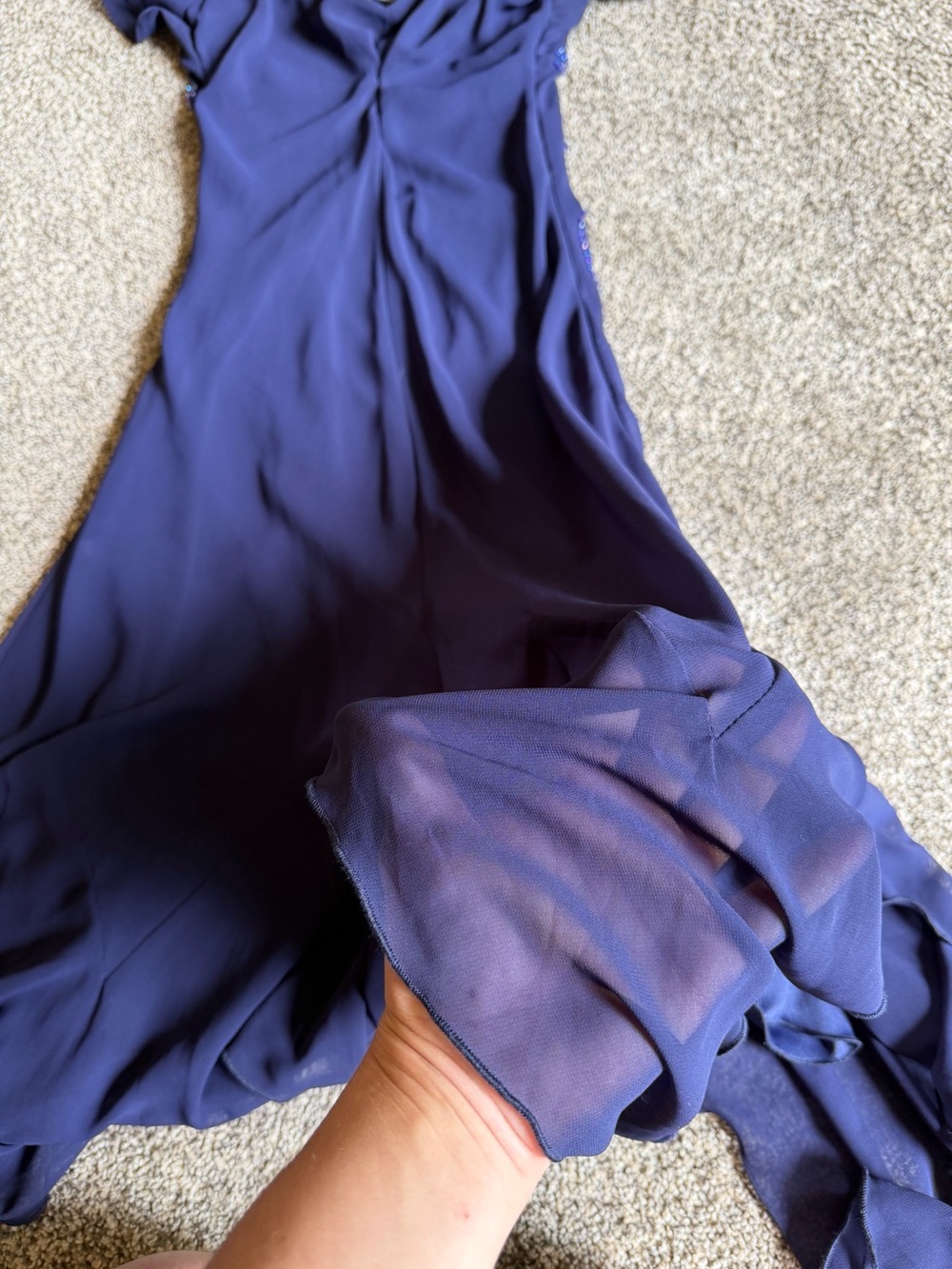 VTG Whimsigoth Navy Asymmetrical Beaded Handkerchief Hem Dress Sz 16 Fairy Y2K - Picture 9 of 9